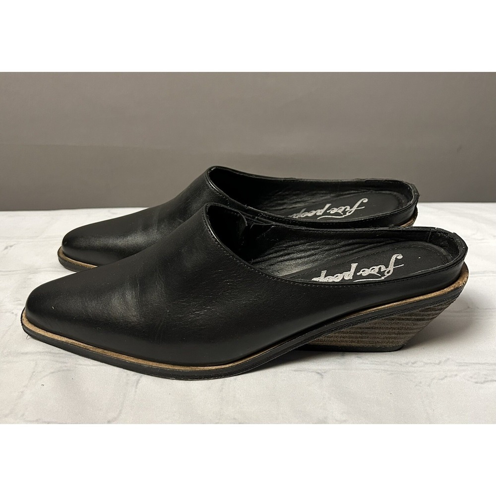 Free People Tallulah Mule Womens US 8.5 EU 38.5 Black Leather Western Wedge - Picture 4 of 10